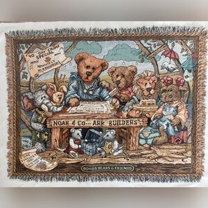 BOYDS BEARS & FRIENDS "Noah & Co...Ark Builders" Tapestry Throw Blanket NWOT